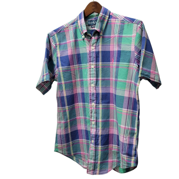 Polo Ralph Lauren Classic Fit Large Plaid Oxford Short Sleeve Woven Shirt Medium - Picture 5 of 6